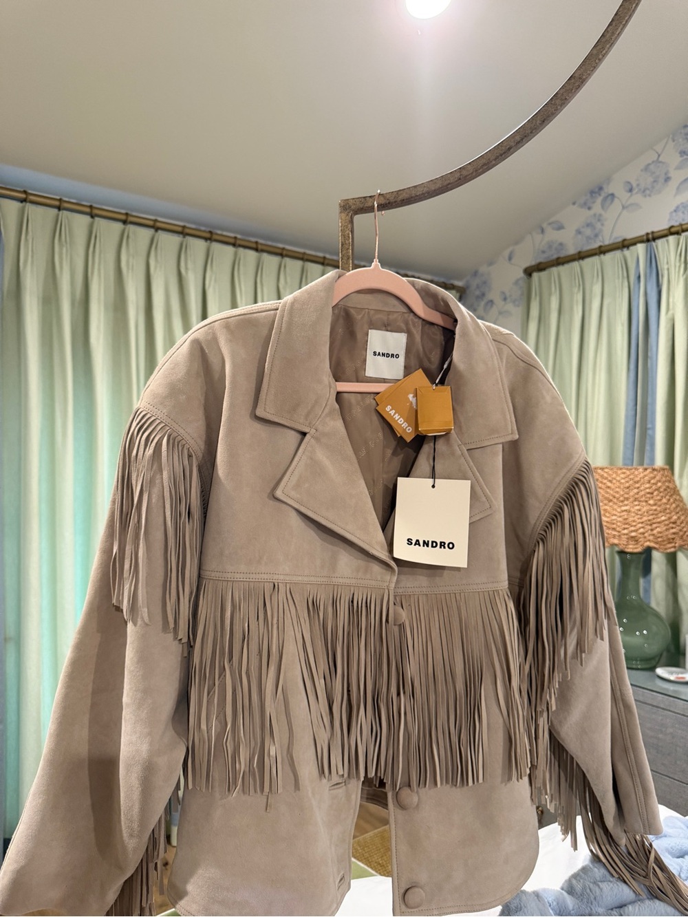Sandro Beige Fringed Suede Jacket - Picture 7 of 9